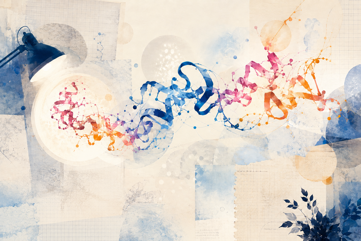 Editorial illustration of RNA research and scientific discovery